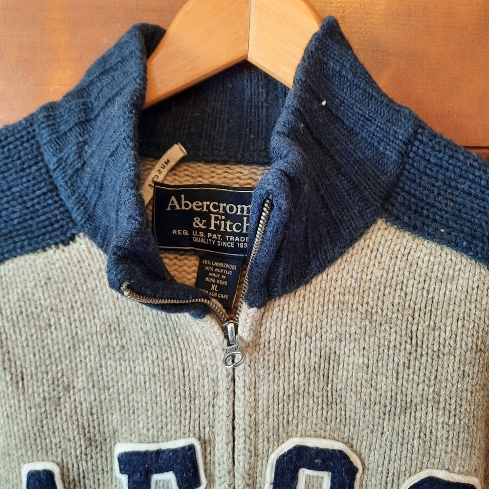 Vintage Y2K Abercrombie & Fitch Lambswool Blend Zip Up Knit Cardigan Sweater XL - Picture 4 of 10
